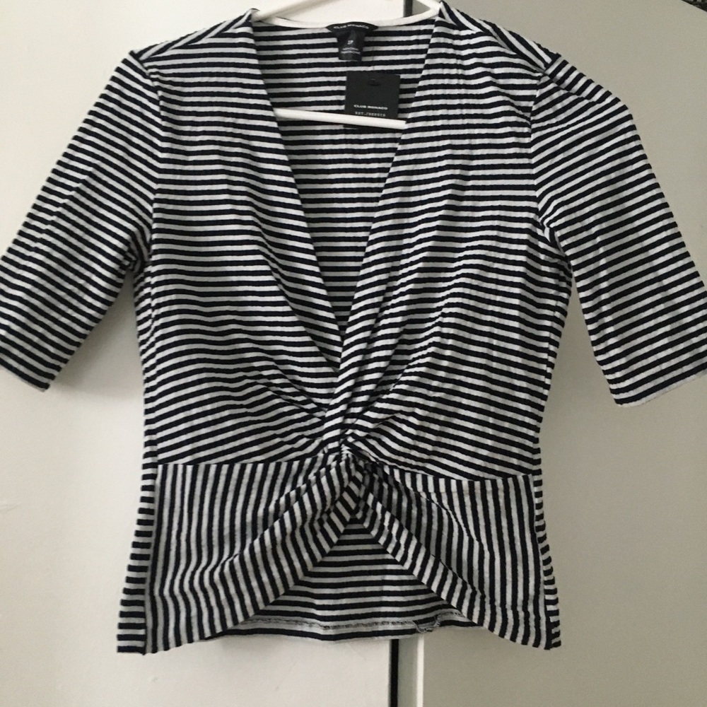 Club Monaco Black & White Striped Crop Top